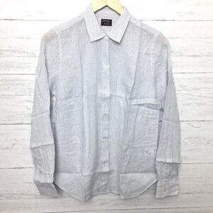 New UNTUCKit Women's Linen Blend Shirt White & Blue Stripe Button Up size 6